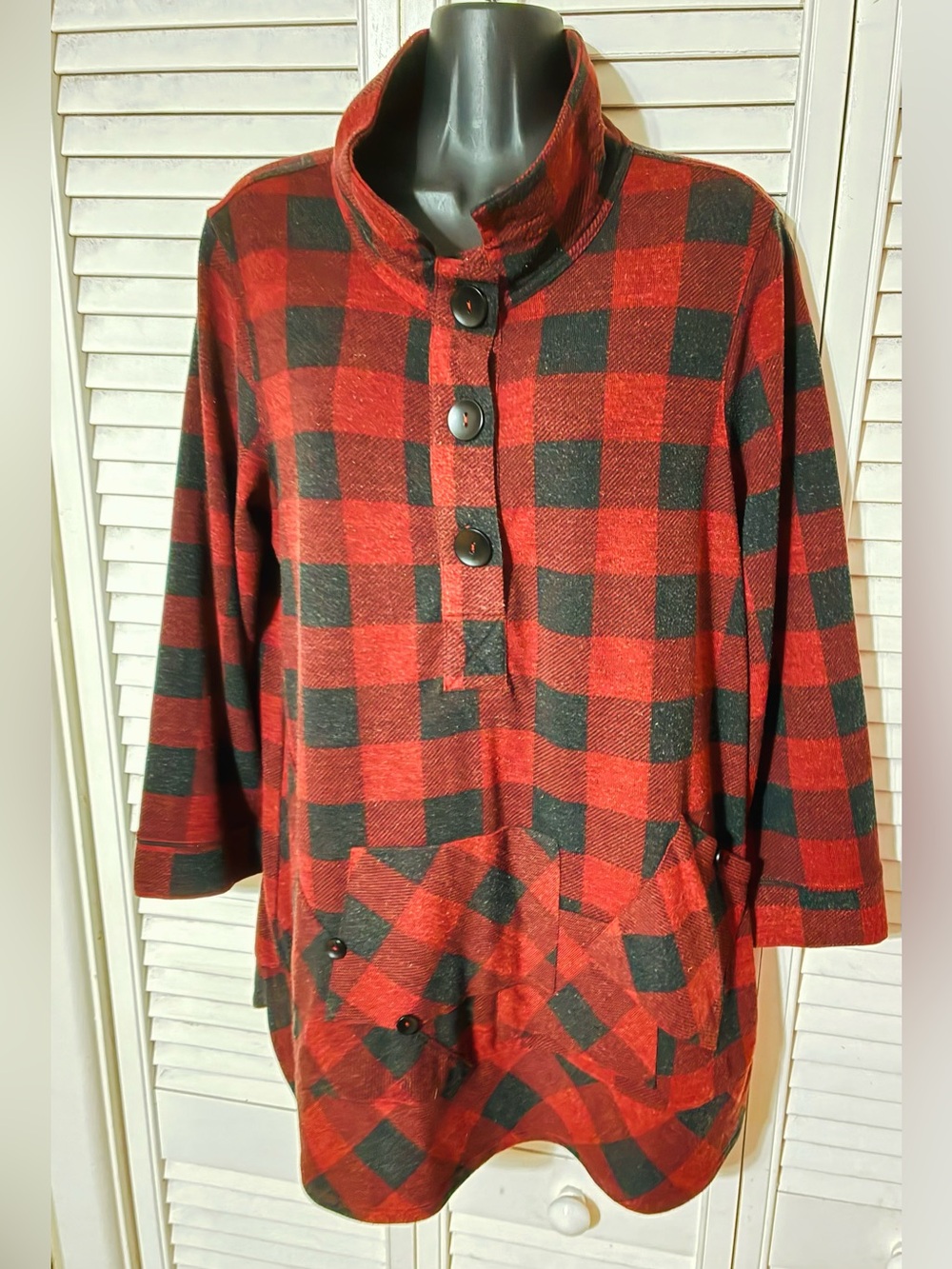 John Mark Red and Black Buffalo Plaid Button-Up Tunic